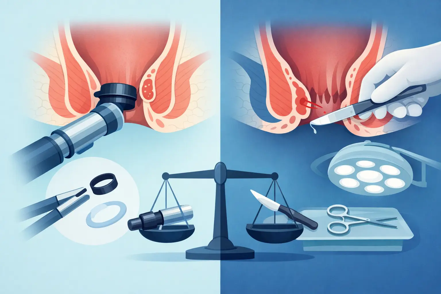 Bandare hemoroidală versus operație clasică